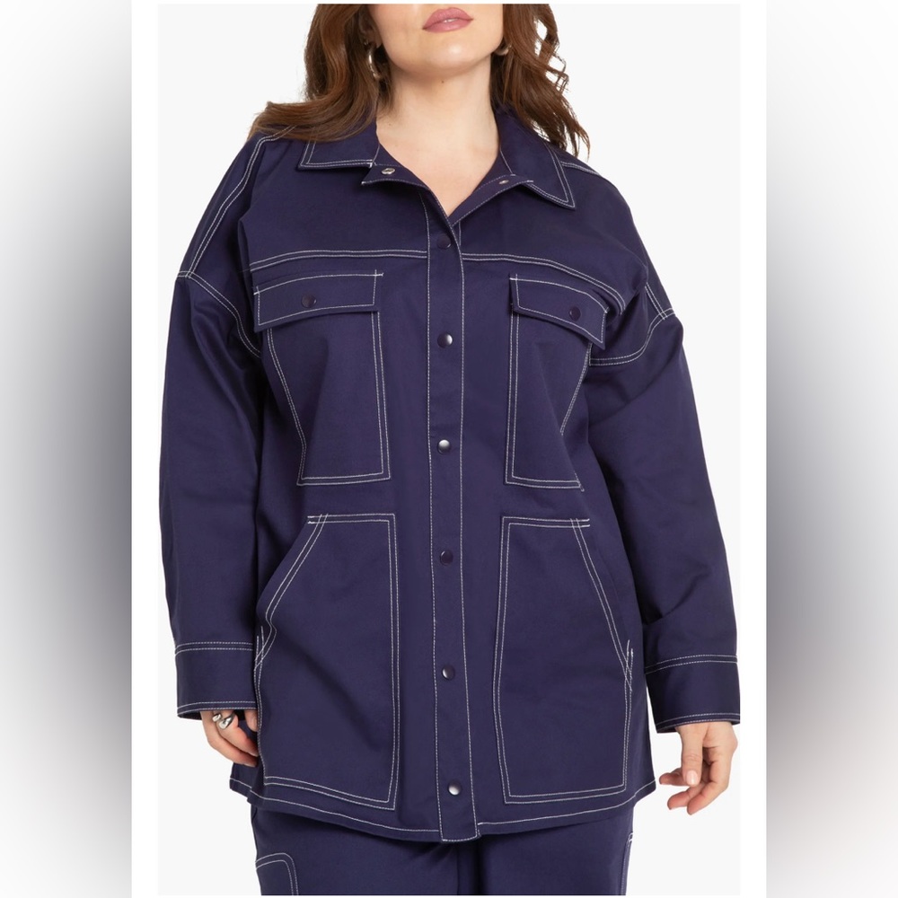 Contrast Stitch Stretch Cotton Utility Jacket